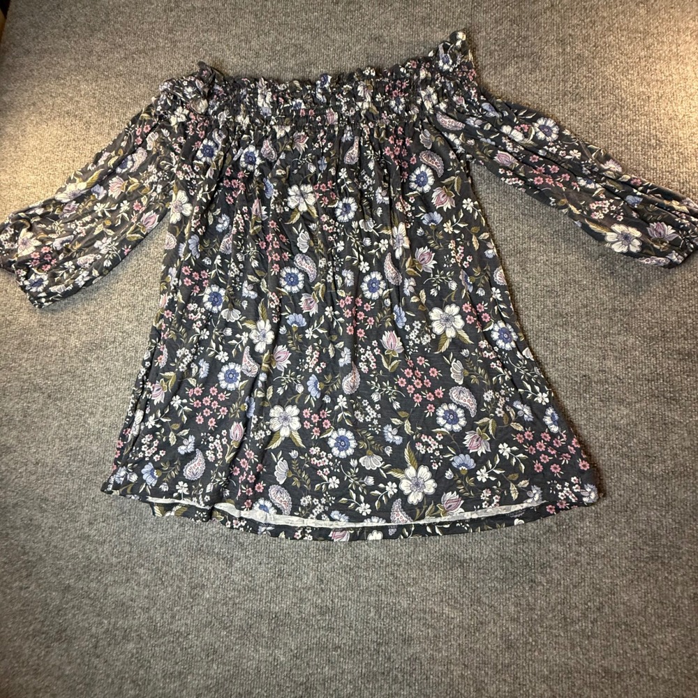 Lane Bryant Womens Floral Paisley Off The Shoulder Swing Top Charcoal 18/20 NWT - Picture 2 of 7